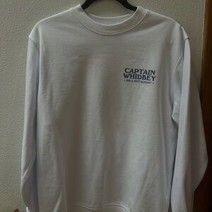 White Crewneck Sweatshirt with Blue Print
